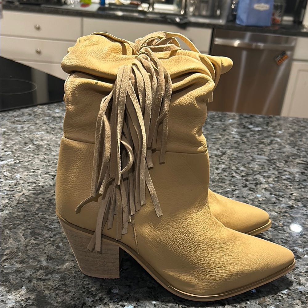 Yellow Fringe Ankle Boots